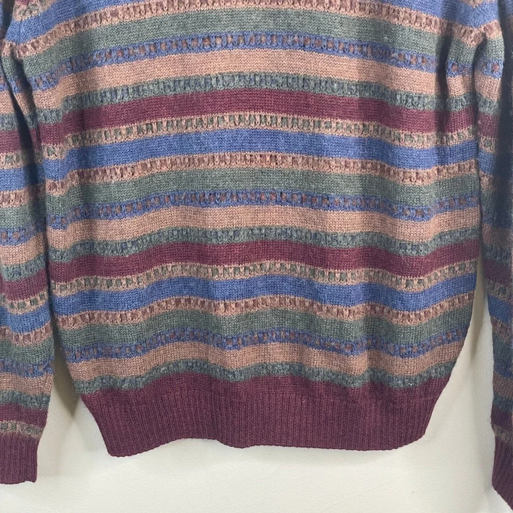 Vintage Grunge Grandpa Crew Neck Sweater Mens Large Wool Blend Stripe Pullover